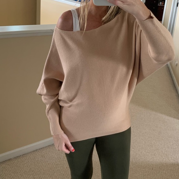 Forever 21 Sweaters - Beige Off the Shoulder Lightweight Sweater